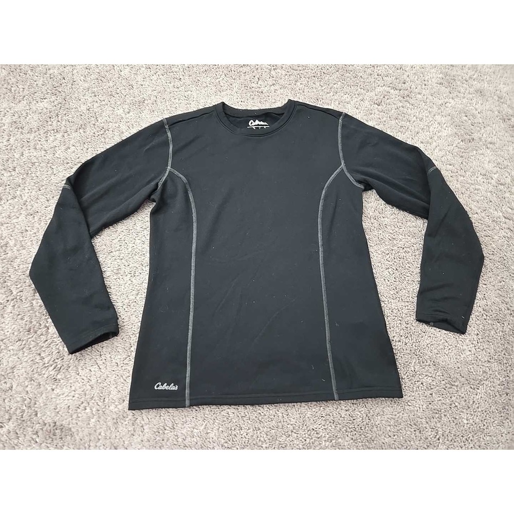 Cabela's Base Layer Shirt Mens S Black‎ Long Sleeve Contrast Stitch Outdoor